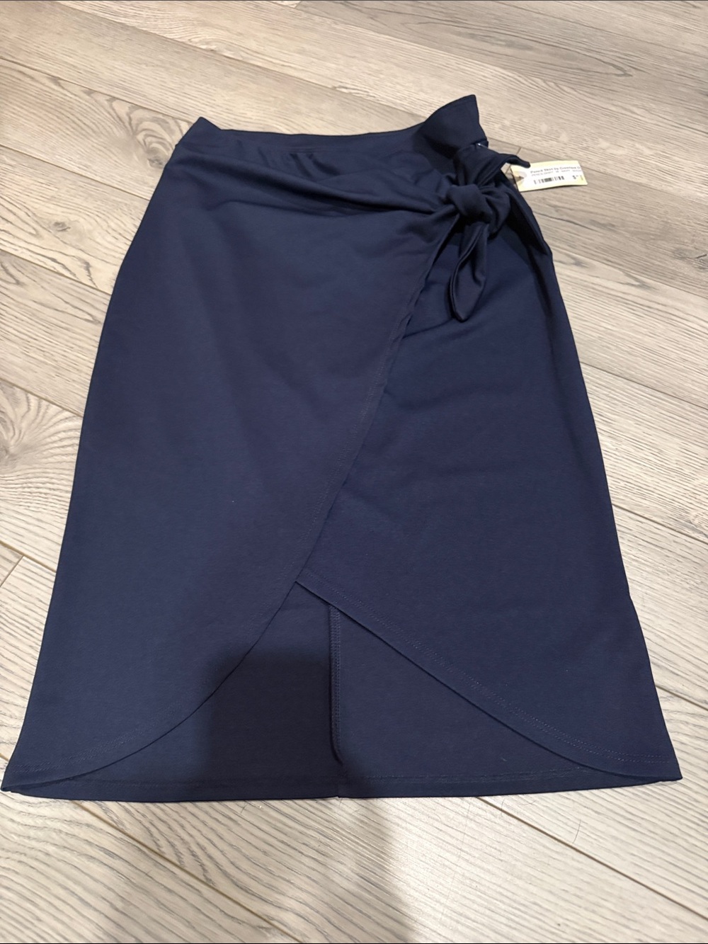 Crescent Navy Wrap-Front Pencil Skirt with Side Knot